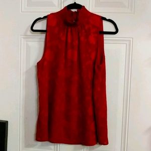 Loft Cranberry Floral Sleeveless Mock Neck Blouse